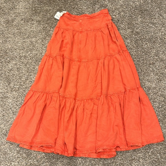 Free People We The Free Denim Dreamweaver Tiered Maxi Skirt Fire Orange - Picture 5 of 7